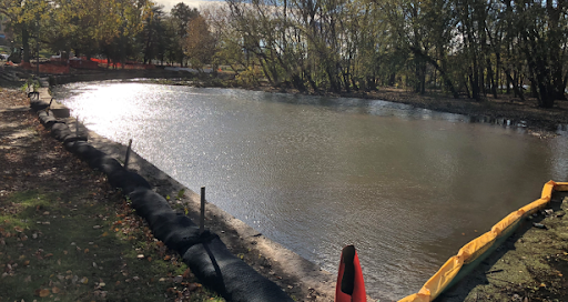 Post-dredge condition of Boathouse Row connecting channel to Schuylkill River.