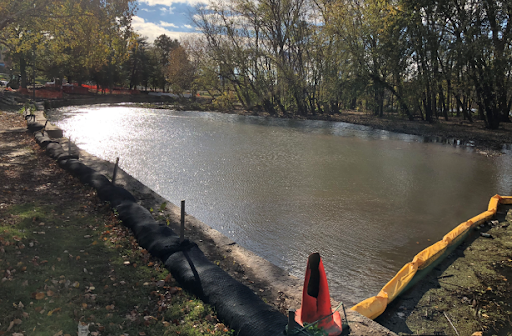 Post-dredge condition of Boathouse Row connecting channel to Schuylkill River.
